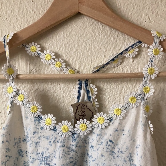 Dejavu Retro Daisy Light Acid Wash Crop Lightweight Festival Tank Size M Blue - Picture 6 of 11